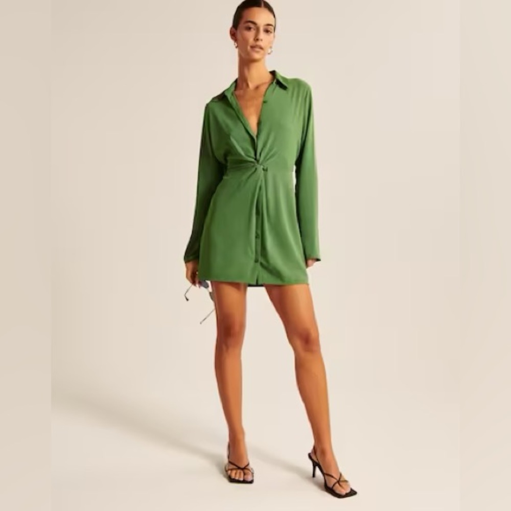 Abercrombie & Fitch Long-Sleeve Twist-Front Shirt Dress